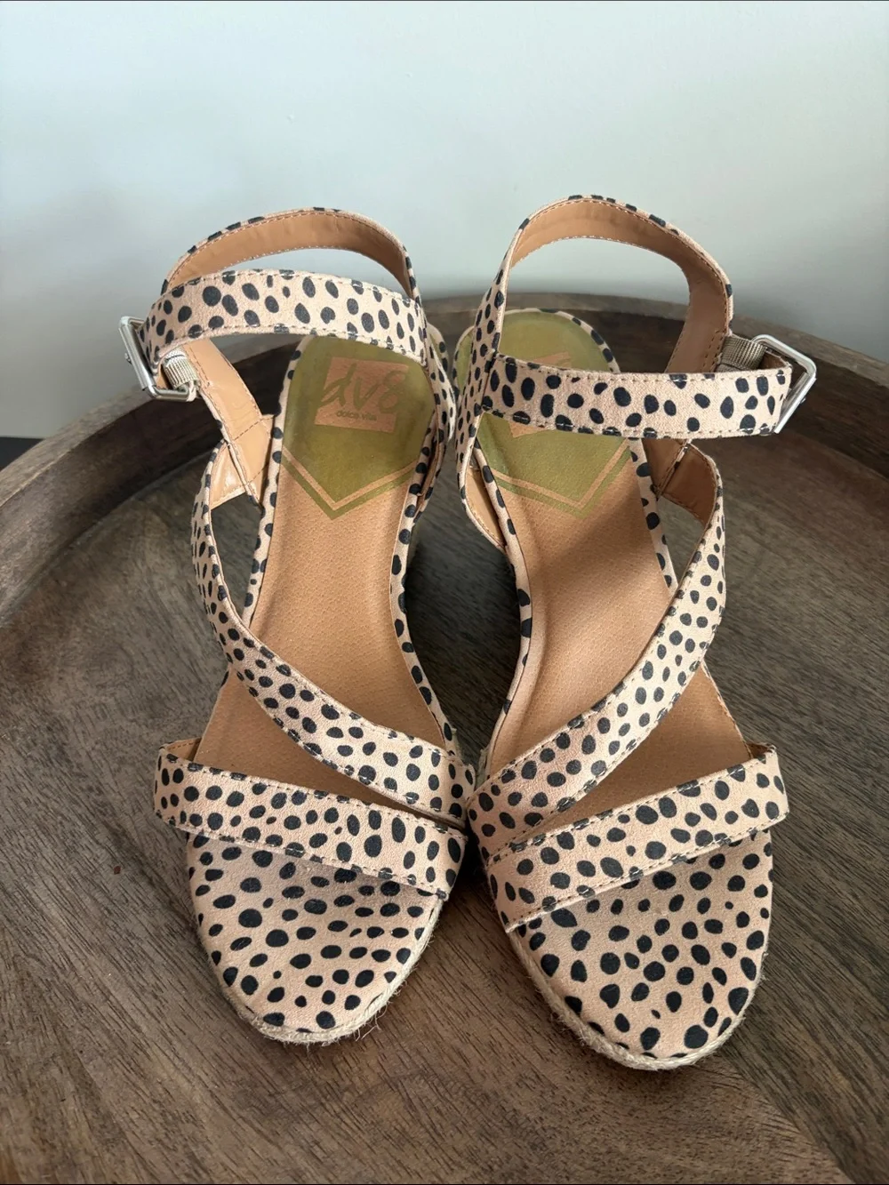 DV8 Pierra Leopard Print Strappy Cork Wedge Sandals Size 8.5